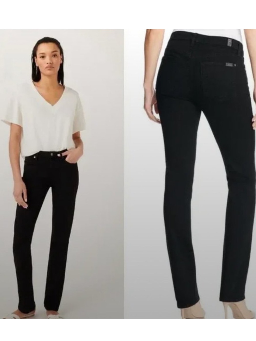 7 For All Mankind The Skinny Cigarette Black Jeans Low Rise Black Jeans size 23